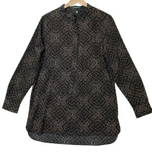 Lauren Ralph Lauren Geometric Popover Tunic Blouse Womens L Sophisticated Office